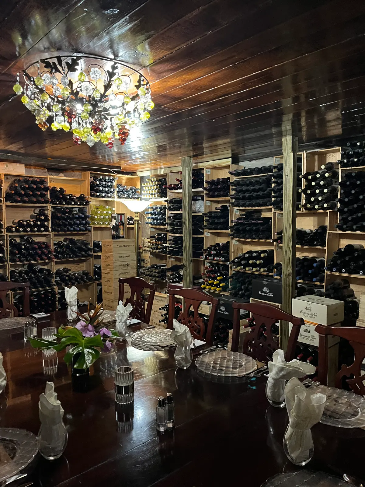 The private dining table in the Graycliff wine cellar