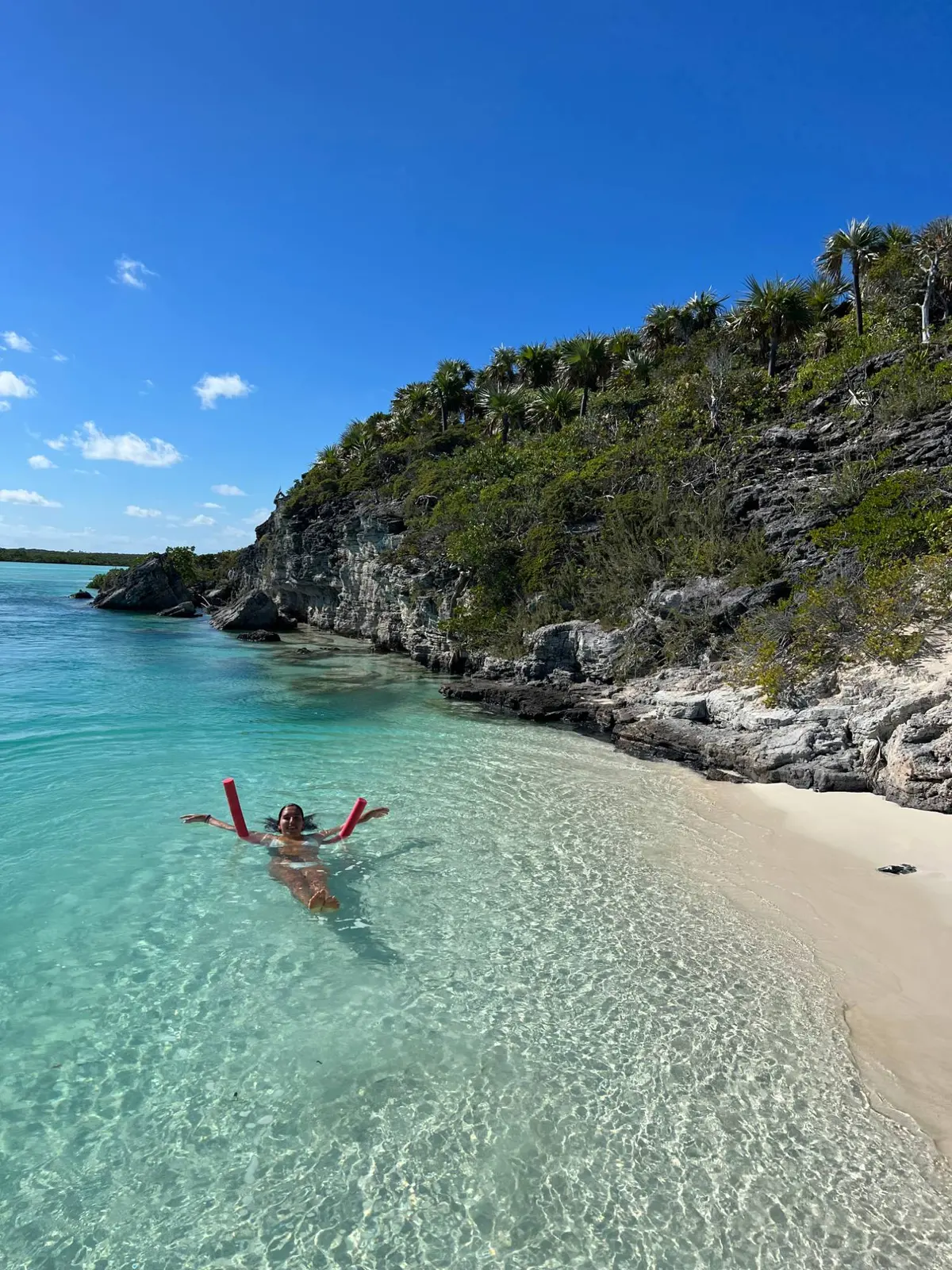 Floating on a noodle through the washing machine at Shroud Cay